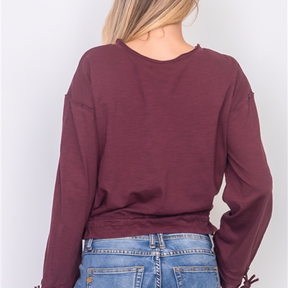 🌹SALE ATHLEISURE🌹Maroon Drawstring Hem Top - Picture 3 of 4